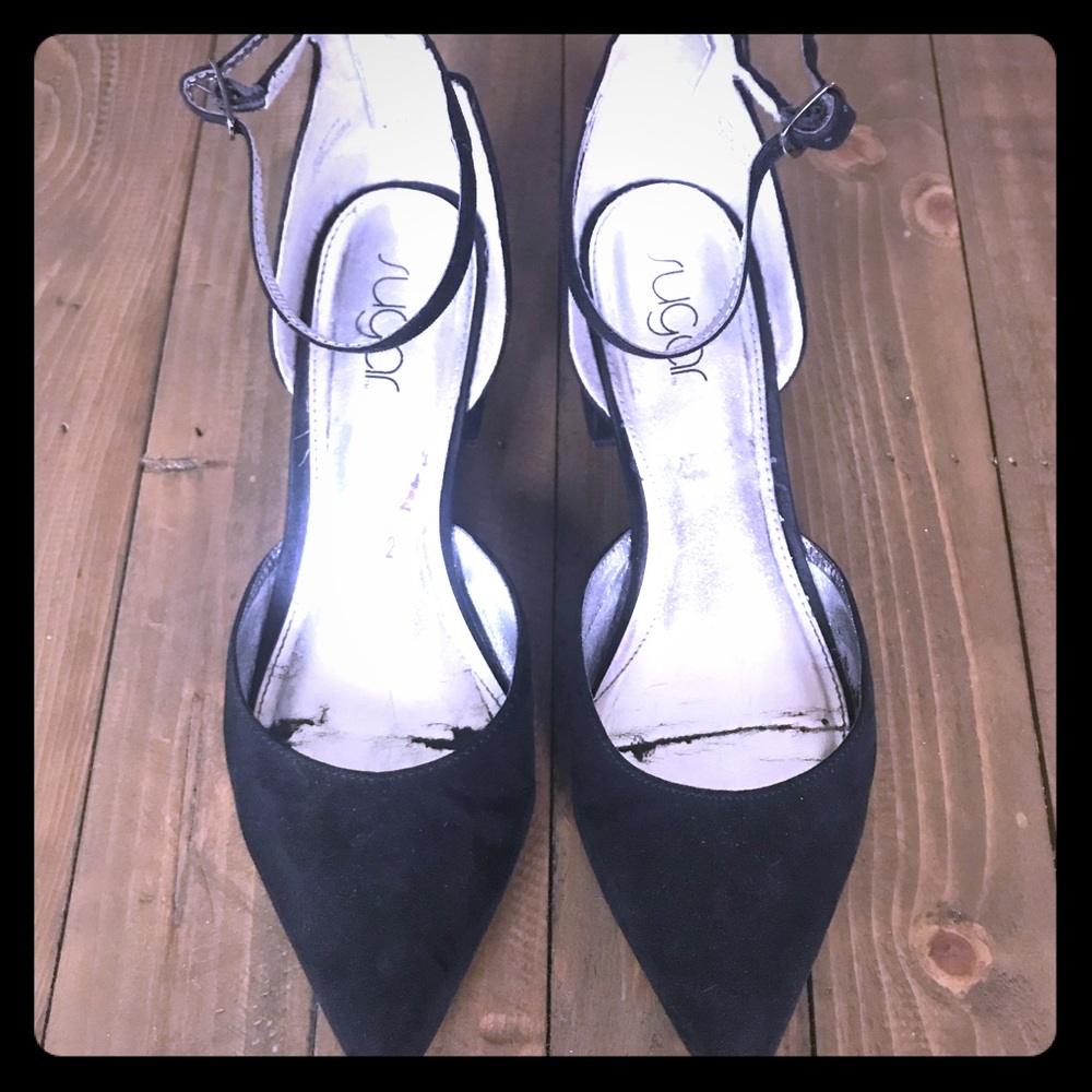 T-Strap Black Heels with Zipper Back